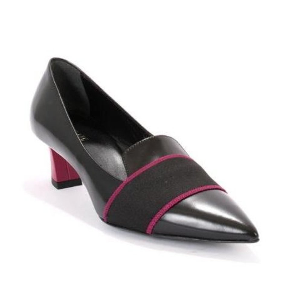 ITALIAN Black Burgundy Leather Geometric Heel Pump